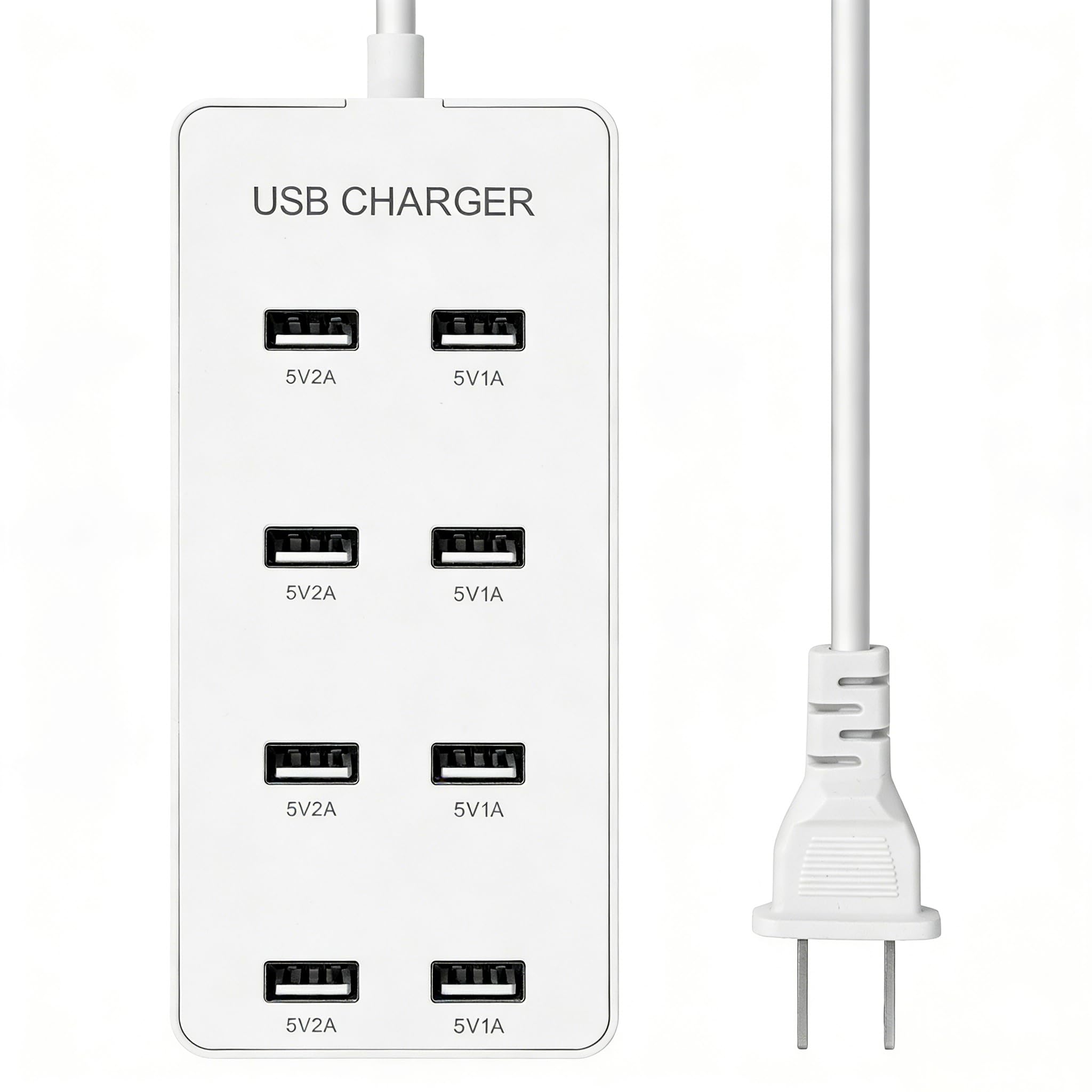 USB Wall Charger USB Charging Station for Multiple Devices 8-Ports Power Hub Strip Smart Charger Block Compatible with iPhone, Galaxy, iPad Tablet, and Other Devices（White）