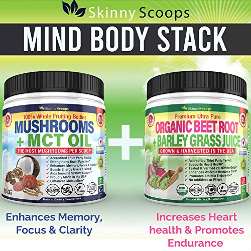 Skinny Scoops Organic Mushroom Extract Powder + MCT Oil Powder - Nootropic Brain Supplement & Immune System Booster - USDA Lions Mane, Cordyceps, Reishi, Turkey Tail, Chaga - MCT for Ketone Energy - Thumbnail 2