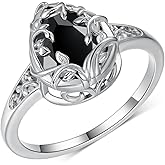 Black Tourmaline Ring 925 Sterling Silver Vintage Black Ring Spiritual Protection Gifts for Women