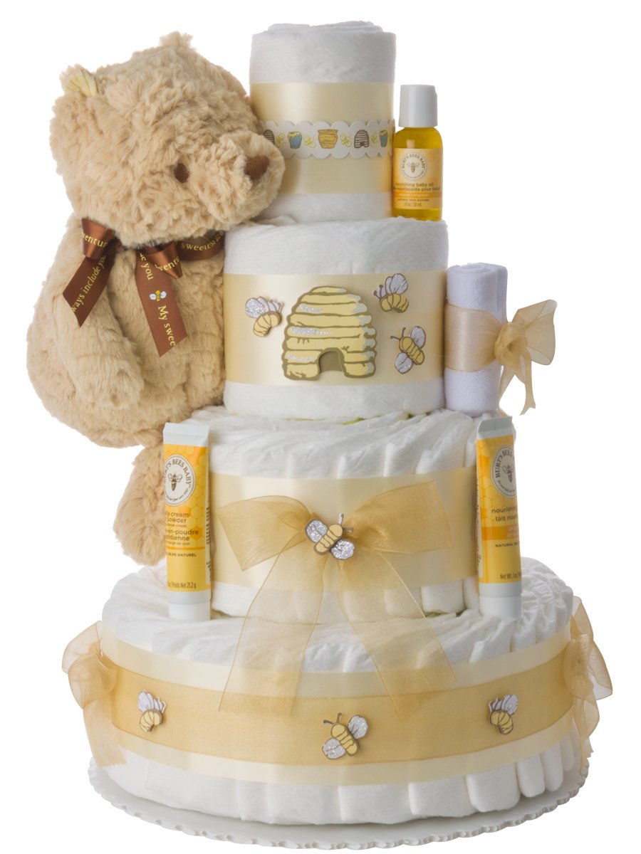 Winnie The Pooh 4 Tier Diaper Cake by Lil Baby Cakes Baby