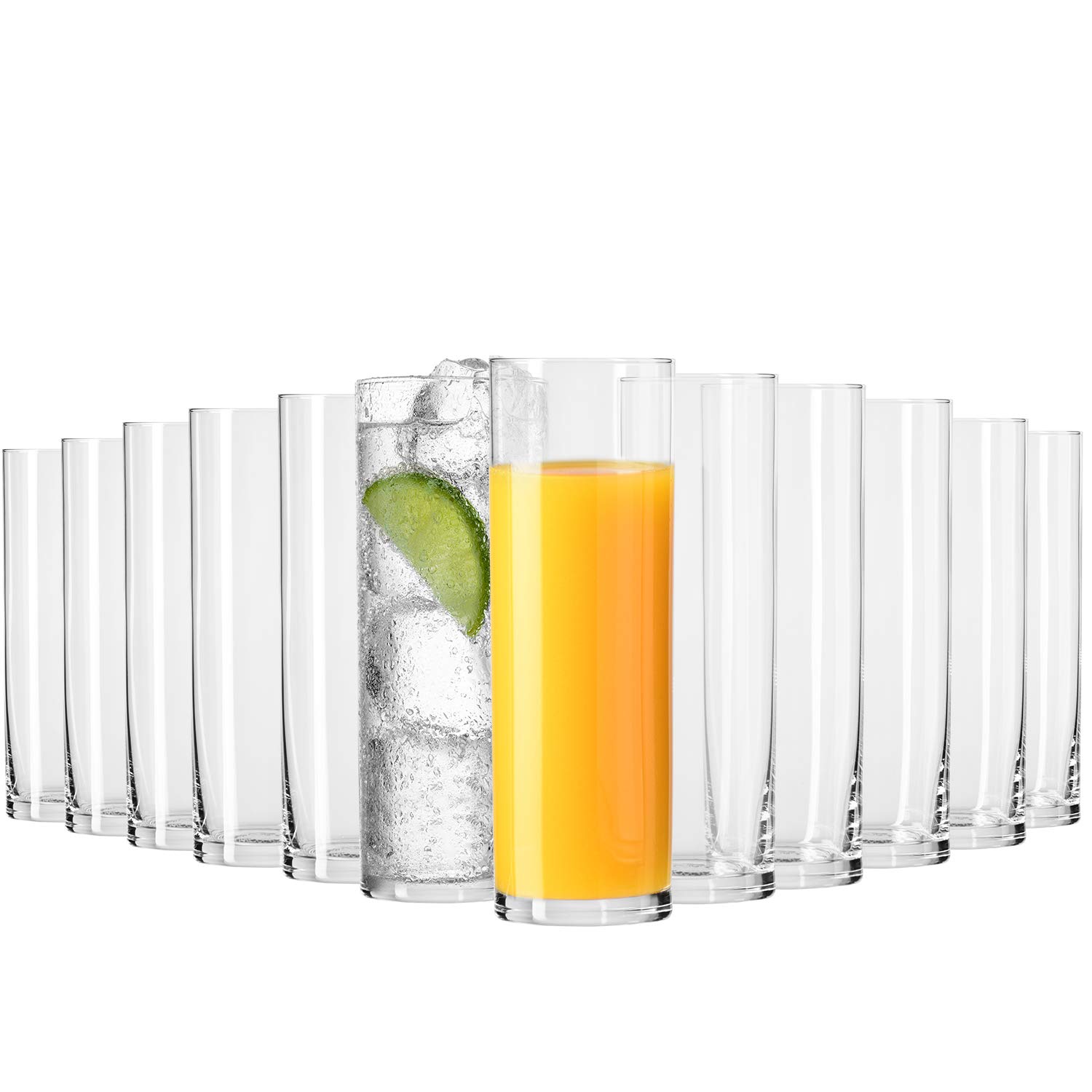 Krosno Tall Water Juice Beverage Drinking Highball,Elegant Lightweight Glasses | Set of 12 Pieces | 200 ml | Pure Collection | Ideal for Home, Restaurant, Events & Parties | Dishwasher Safe