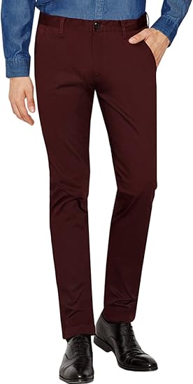 Amazon Me City ミー シティ メンズ カジュアル 無地 スリムフィット ストレート レッグ ロングパンツ ズボン ワインレッド 27 ロングパンツ 通販