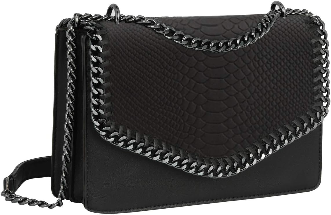 CRAZYCHIC, Women's Chain Crossbody Bag, PU Snake Skin Leather Quilted Shoulder Bag, Elegant Evening Clutch Messenger Bag