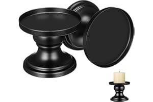 TIDTALEO 2pcs Black Metal Pillar Candle Holders for Home Tabletop Decor, Iron Candlestick Holders for