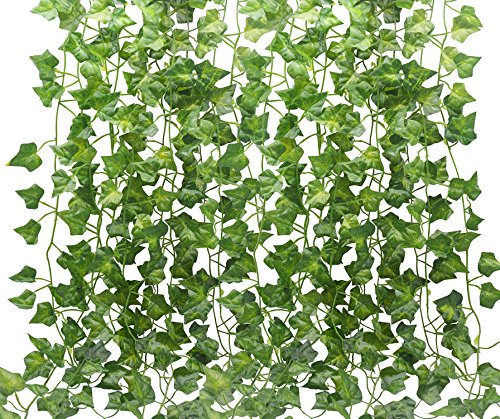 Artificial Plants 12 Strands 80-Ft Ivy Silk Greenery Fake Hanging Vine Home Garden Wall Decoration Wedding Party Plant Leaves Garland