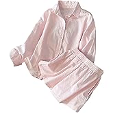 GORGLITTER Women's Shorts Sets 2 Piece Outfits Casual Long Sleeve Button Up Shirt and Wide Leg Shorts Set Loungewear