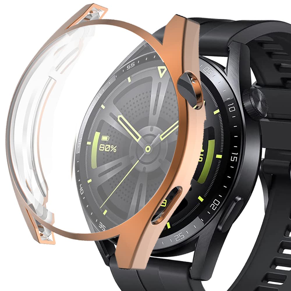 Miimall Case for Huawei Watch GT 3 42mm/46mm, Ultra-thin HD Soft TPU Screen Protector Bumper Protective Shell Shockproof All-Around Protective Case Cover for Huawei Watch GT3-Rose Gold