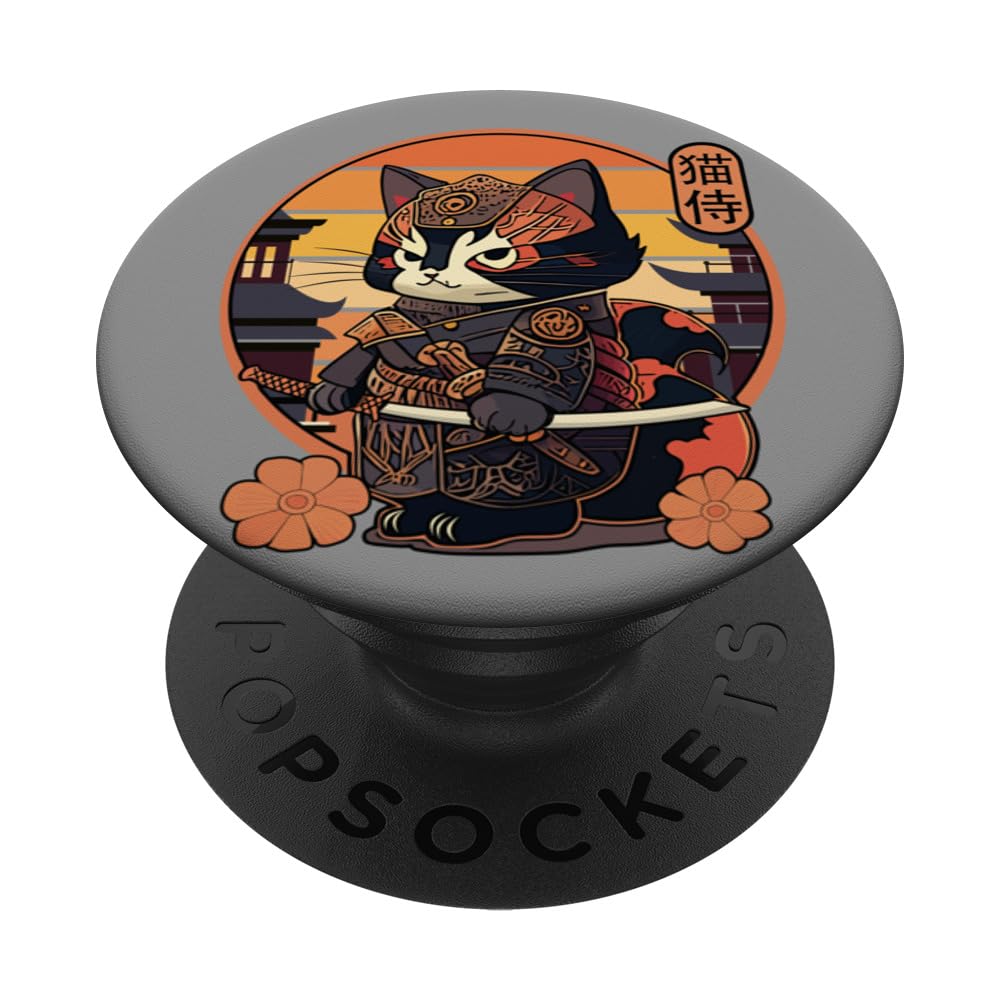 Japanese Samurai Cat for Cat Lovers PopSockets Swappable PopGrip