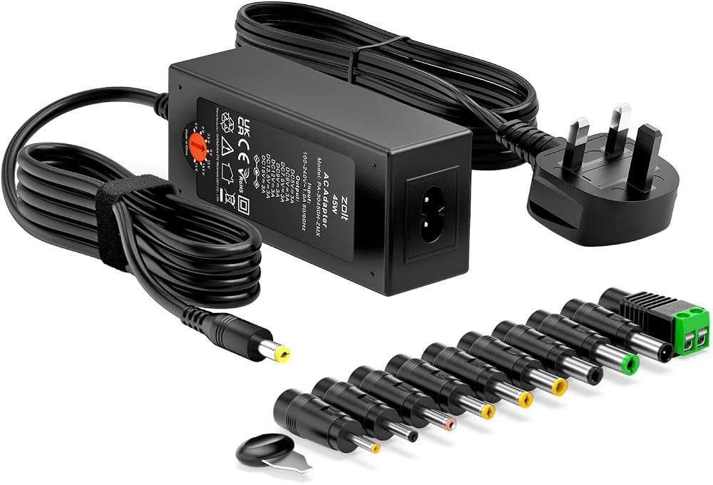 Zolt 45W Universal Power Adapter 5V-15V, 3A Max, 10 Connectors