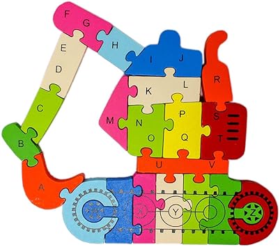 Tootpado Alphabet and Number Wooden Jigsaw Puzzle (Excavator)