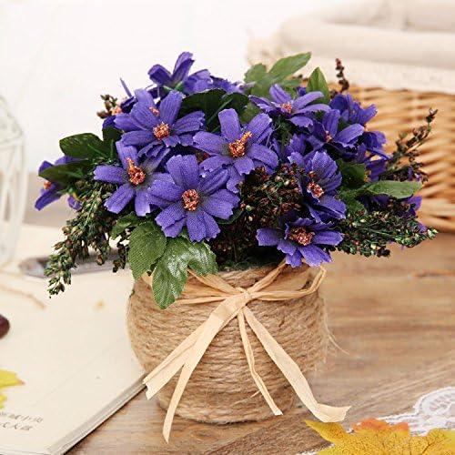 Mesmj Artificial Flowers Home Decor Wedding Bouquets Daisy-chained Glass Vase Blue