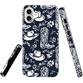 TnXee Case Compatible with iPhone 16,Fall Prevention Glossy Hybrid 2-Layer Hard Shell Cases for Girls Boys,Western Cowgirl Flower