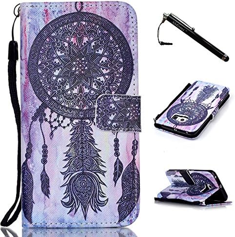 S6 Edge Case,Galaxy S6 Edge Case,Black Dreamcatcher TPU Leather Flip Wallet Protective Soft Skin Case with Magnetic Flap Closure for Samsung Galaxy S6 Edge(Built-in Credit Card/ID Card Slot)