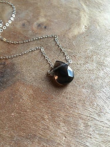 Dainty Smokey Quartz Necklace 16 Inch Sterling Silver