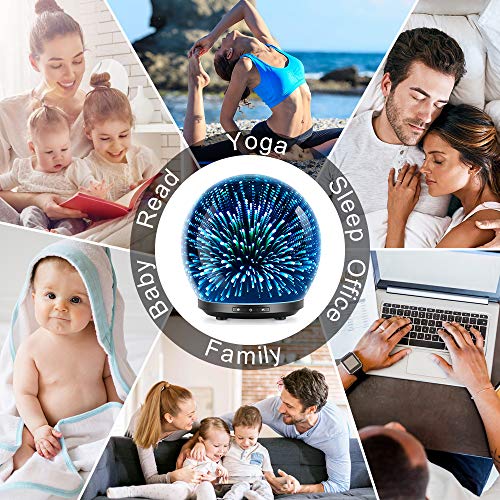 Essential Oil Diffuser, 3D Glass 200ml Galaxy Ultrasonic Aromatherapy Oils Humidifier with 7 Colors Lights, Waterless Auto Shut Off Function
