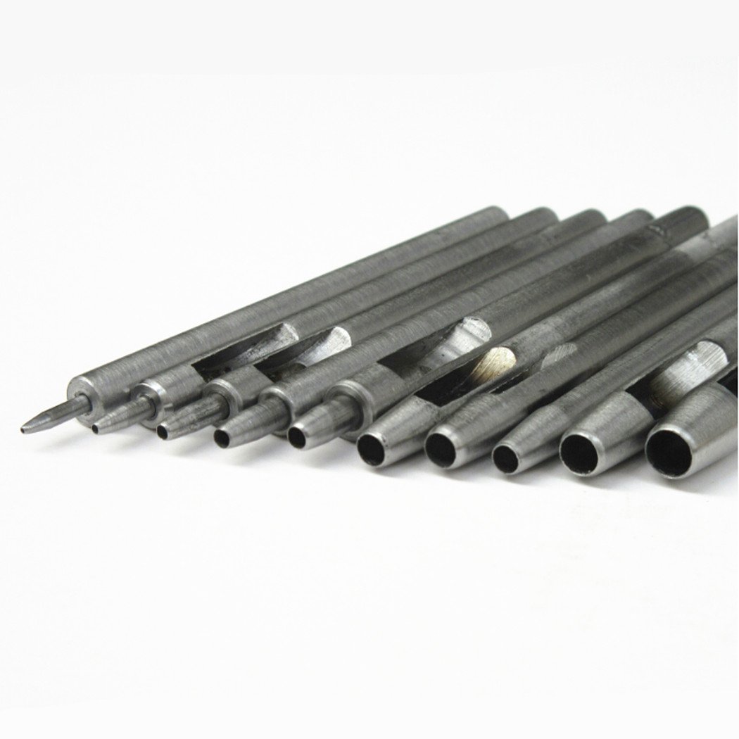 Steel Leather Punch Tool Kit, 10 Sizes (0.5-5.0mm) for Belt, Wallet, Bag, Crafting | Heavy-Duty Hole Puncher Set, Professional Leatherworking Tools for DIY & Repair