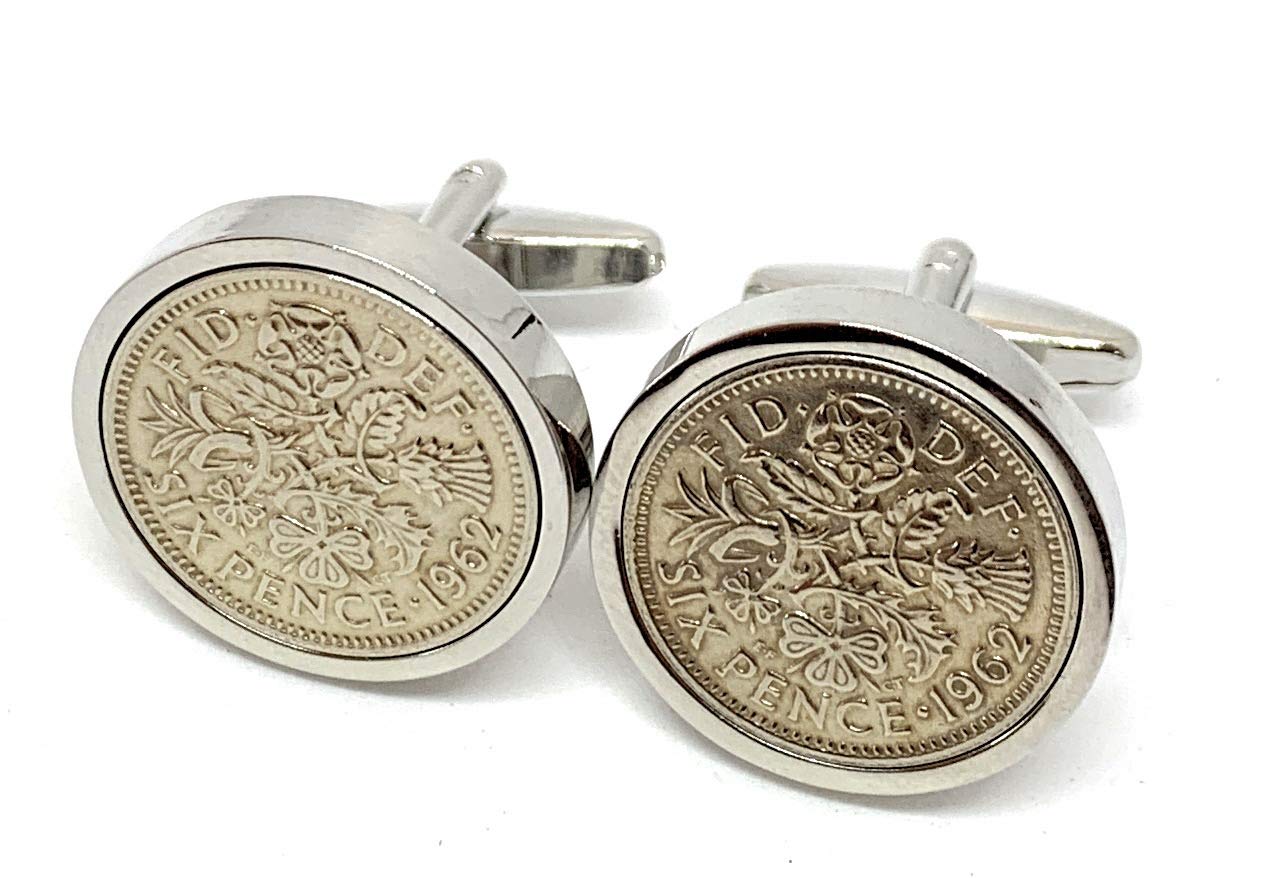 Premium 1962 Lucky sixpence cufflinks for a 64th Birthday cufflinks