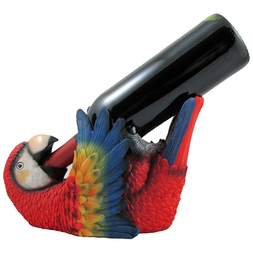 Tropical Parrot Wine Bottle Holder As a Display Stand Statue for Whimsical Beach Bar or Restaurant & Nautical Dining Room Tabletop Wine Rack Decor or Decorative Macaw and Bird Sculpture Gifts for Wine Lovers