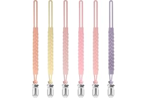 TENDER BABE TenderBabe Silicone Pacifier Clip for Baby Girls and Boys, Pack of 6 Soft Flexible Paci Binky Clips with One-Piece Braided-Style Design,BPA-Free Baby Essentials