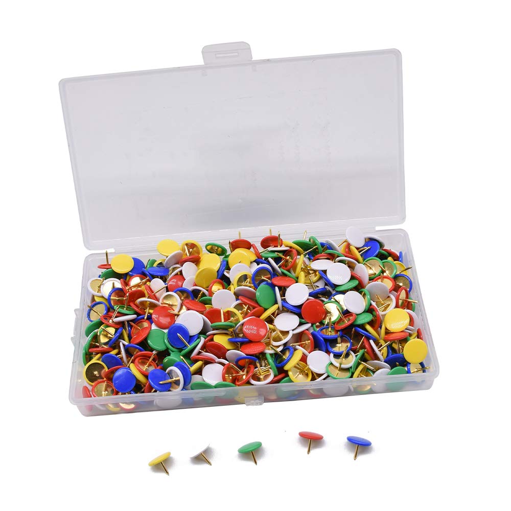 YOFASEN Pack of 500 Drawing Pins Coloured - 10 x 9MM Thumb Tacks Push Pins for Wall Maps, Photos - Assorted Colour, Red * Yellow * Blue * Green * White/500PCS