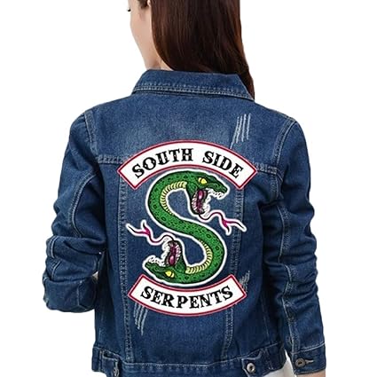 Riverdale Southside Serpents Jacke Damen, Teenager Mädchen Slim Fit Denim Jacket Coole Bauchfreier Jeansjacke Kurz Winterjack