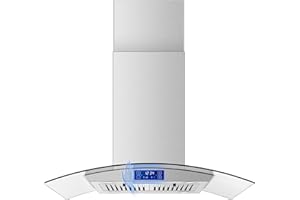 Tieasy Island Range Hood 36 inch 700 CFM Ceiling Mount Kitchen Stove Hood Ducted with Tempered Glass 4 LED Lights Touch Control 3 Speed Fan Permanent Filters