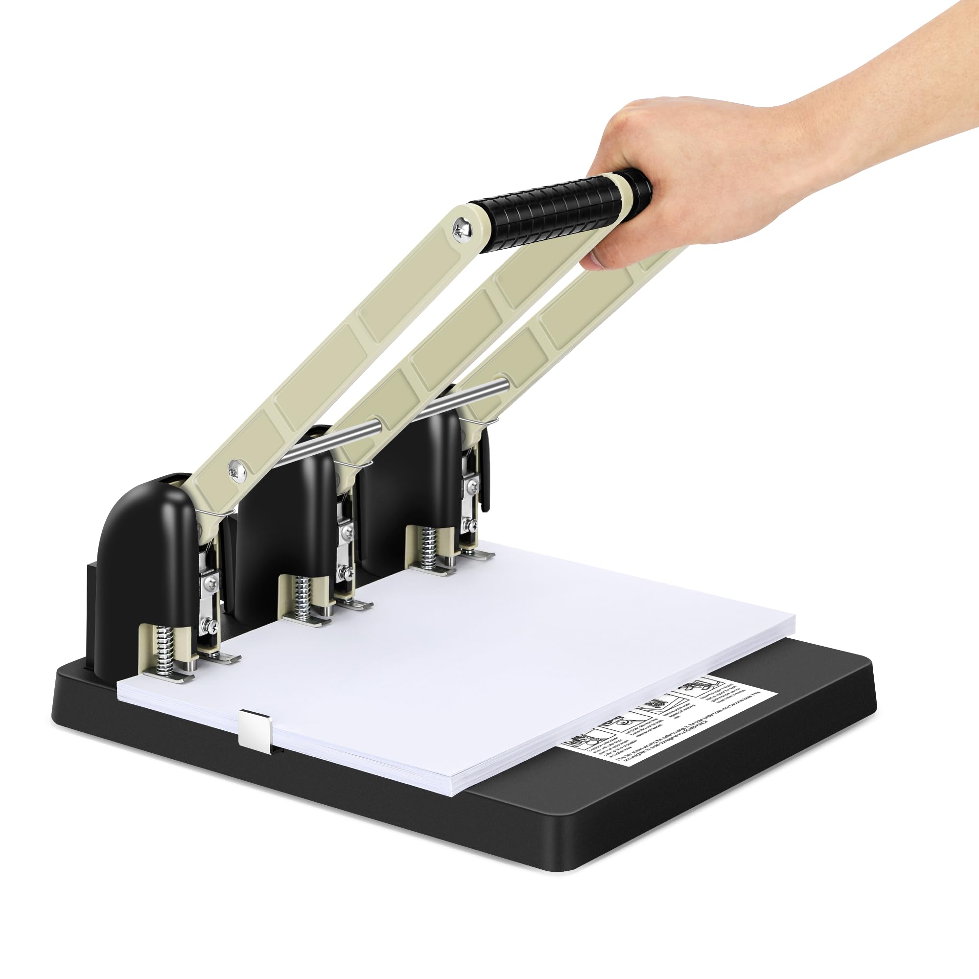 Photo 1 of Heavy Duty 3 Hole Paper Punch,150 Sheet Capacity,Ergonomic Handle, Large Capacity Tray and Durable Metal, for Office, Home & Print Shop Use,Replaceable Cutter Head