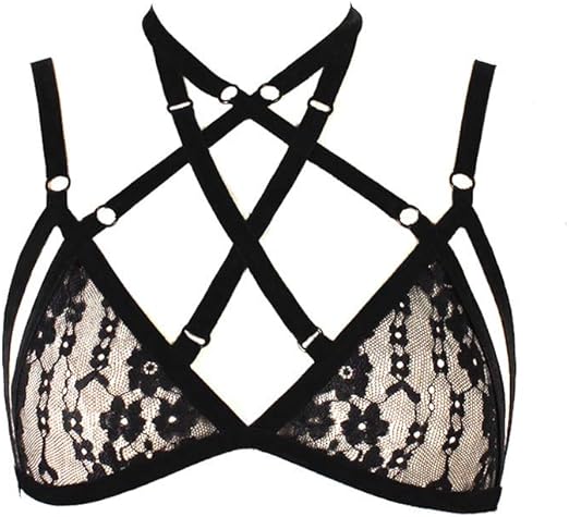 Amazon.com: KLFGJ - Lencería sexy para mujer, encaje elástico, sujetador con tiras, sujetador tipo halter, lencería, Suave, L: Clothing
