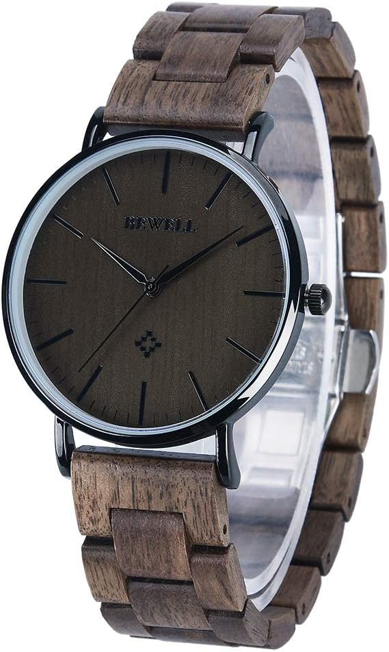 BEWELLUnisex Wooden Watches Analogue Japanese Quartz Watch with Wood Bracelet W163A