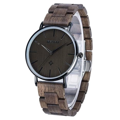 BEWELL Unisex Uhr Aus Holz Analog Japanisches Quarzwerk mit Holzarmband W163A
