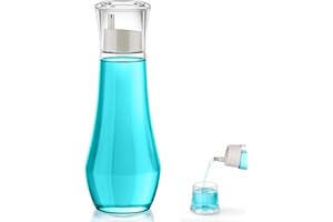VITVITI Glass Mouthwash Dispenser for Bathroom, 8.8OZ Mouth Wash Container Bottle with Lid Cup, Small Clear Refillable Mouthwash Dispenser Decanter for Countertop
