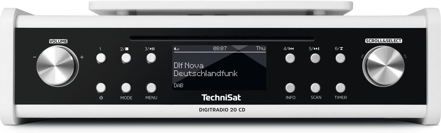 TechniSat DIGITRADIO 20 CD – Modernes & kompaktes DAB+ Küchen- & Badezimmerradio (Empfangstarkes UKW Unterbauradio mit CD Player & Uhr)