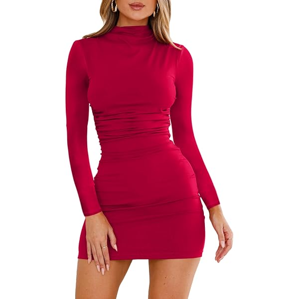 GOBLES Women's Sexy Long Sleeve Boat Neck High Waist Slim Fitting A-line  Mini Party Dress Black at Amazon Women's Clothing store