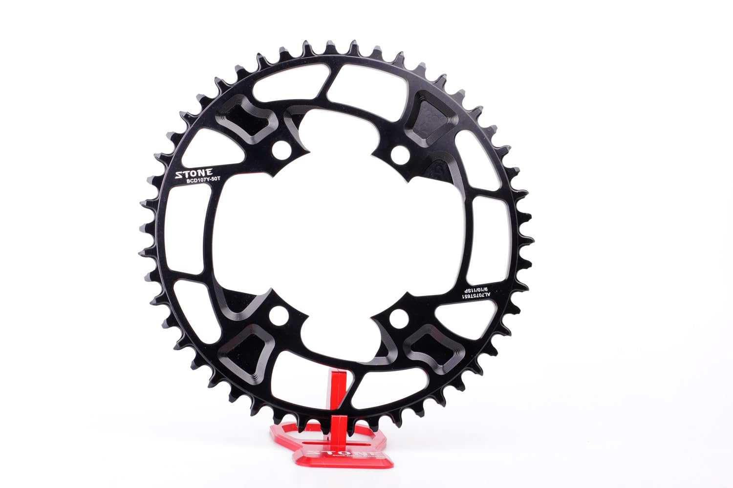 Stone Round/Oval Single Plate 107 BCD Compatible with SRAM Force AXS Gravel Road Road CNC Aluminum 7075-T651 4 Arms 38T | 40T | 42T | 44T | 46T | 48T | (Round, 44T)