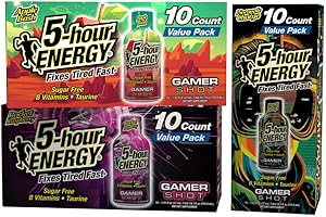 5-Hour Energy Gamer Shots Variety Pack, 30 Count (1.93 fl oz) - Extra Strength Apple Bash, Rocket Raspberry, Pineapple Charge Flavors