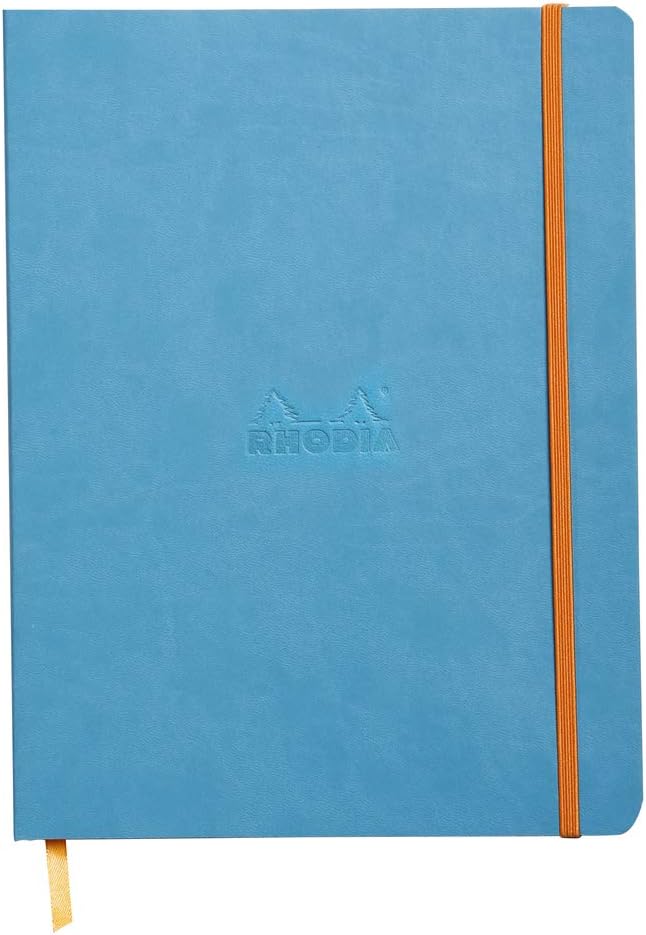 RHODIA 117557C, Turquoise Flexible Notebook, 19x25 cm, Dot Dot, 160 pages, 90g Ivory Clairefontaine Paper, Bookmark
