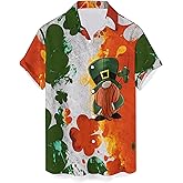 QIVICIMA Mens 2026 St Patricks Day Shirts Short Sleeve Clover Button Down Shirt Green Shamrock Casual Shirts Tops