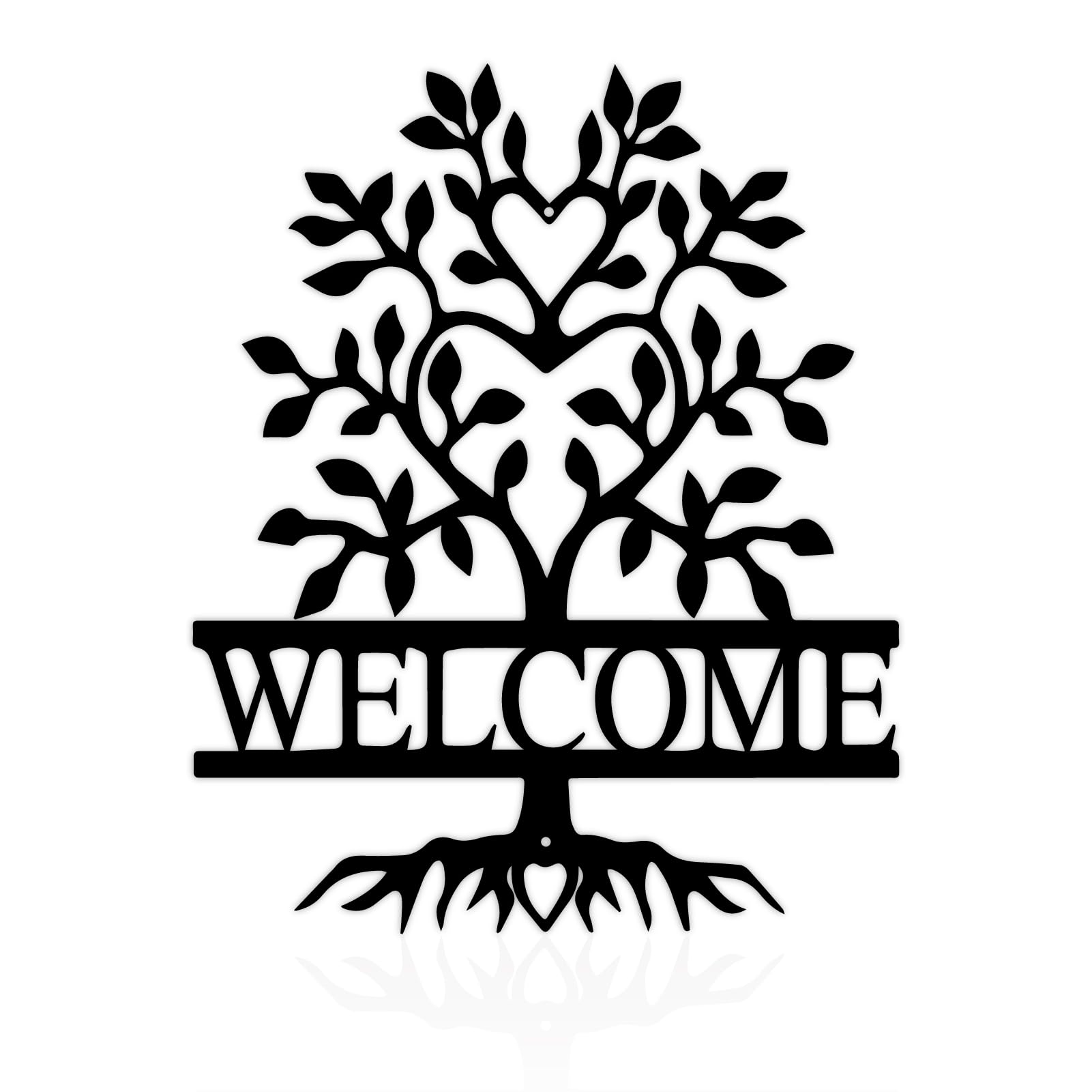 View 1 of 12" x 9.74" Black Metal Welcome Sign for Front Door, Tree of Life Wall Art Decor, New Home Welcome Porch Sign, for Home Living Room Office