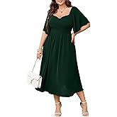 SHESTARR Women's Plus Size Midi Dress Sweetheart Neck Short Sleeve Wedding Guest Cocktail A Line Flowy Dress
