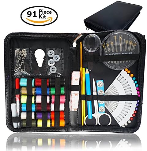 91Pcs Sewing Kit Bundle, SUNUNICO Premium Travel Sewing Kit with 18 Spools of Thread, Quality 30 Sewing Needles &amp; 18 Colorful Pearl pins and Other Accessories, Best Gift for Kids, Girls, Beginners