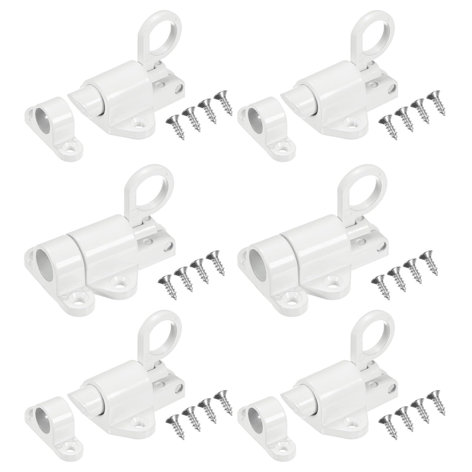 M METERXITY 6-Pack Self-Closing Latch Aluminum Alloy Automatic Window Sliding Latches with Screws Pull Ring Spring Load Door Lock for Door/Window/Toilet/Fence/Drawer [White]
