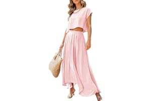 Dokotoo Dresses for Women 2 Piece Summer Outfits Crewneck Tops and Maxi Skirt Dress Sets