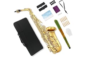 ModouString Alto Saxophone E Flat Sax Full Kit With Carrying Case,Mouthpiece,Straps, Reeds Saxophone Beginners Kit for Adults (gold)
