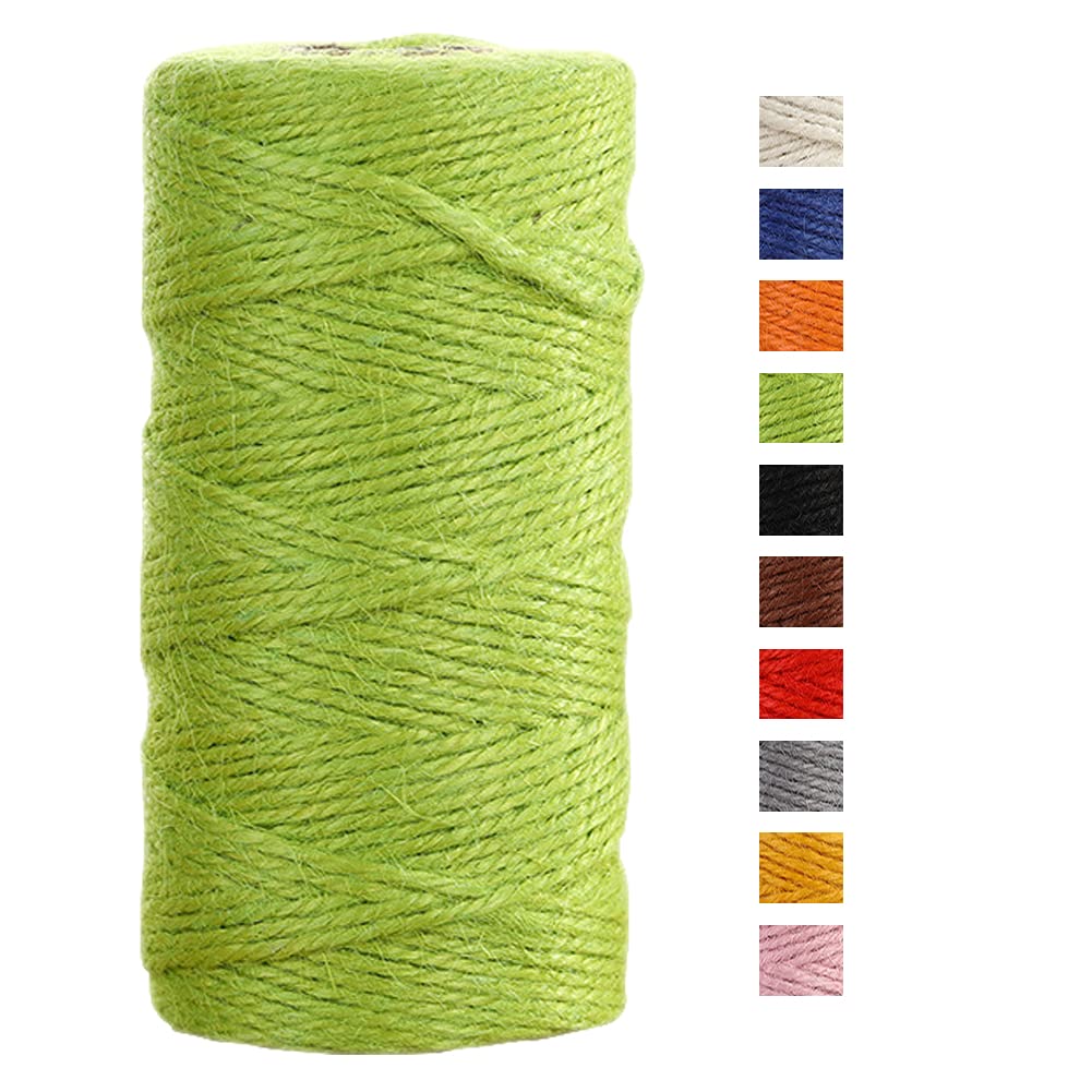 JeogYong Jute Twine String 2mm x 100m Natural Coloured Jute String 3-ply Garden Twine Kitchen Cord Thick Jute Rope for Decoration Floristry, DIY Arts & Crafts, Bundling, Wrapping Gifts (Fruit green)