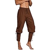 Makkrom Mens Medieval Ankle Pants Viking Pirate Costume Lace Up Tapered Banded Renaissance Navigator Halloween Trousers