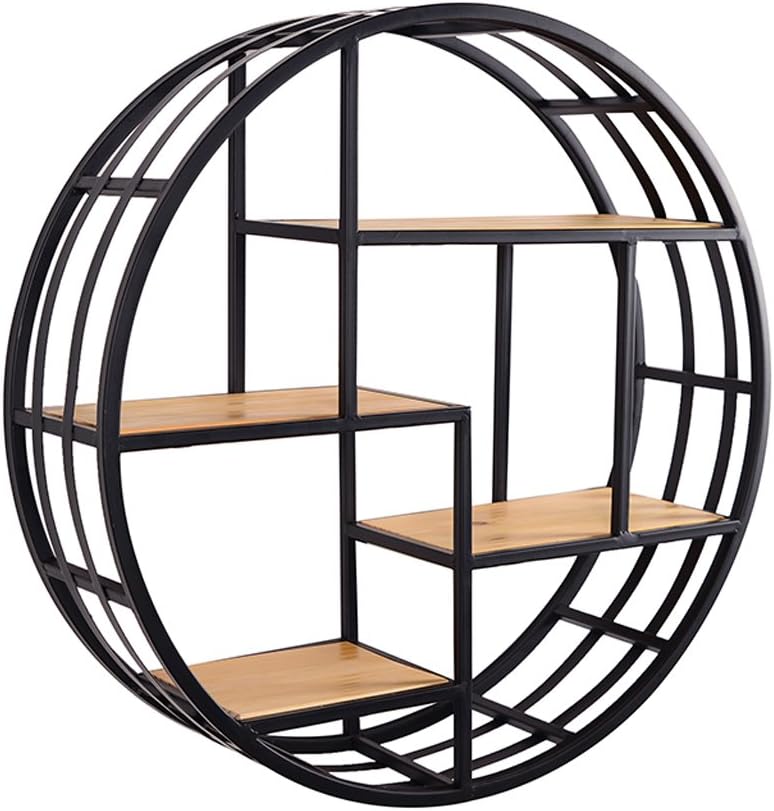 Chai jia Retro Wall Decorative Rsck Living Room Wall Bookshelf Solid Wood Flower Racks Background Wall Circular Storage Rack (2 Sizes) (Size : 606020cm)