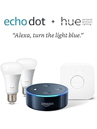 Echo Dot - Black + Philips Hue 2 Color Bulb Starter Kit