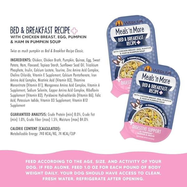 WERUVA MEALS ‘N MORE NATURAL WET DOG FOOD, BED & BREAKFAST PLUS DIGESTIVE SUPPORT, 3.5OZ CUP (PACK OF 12)