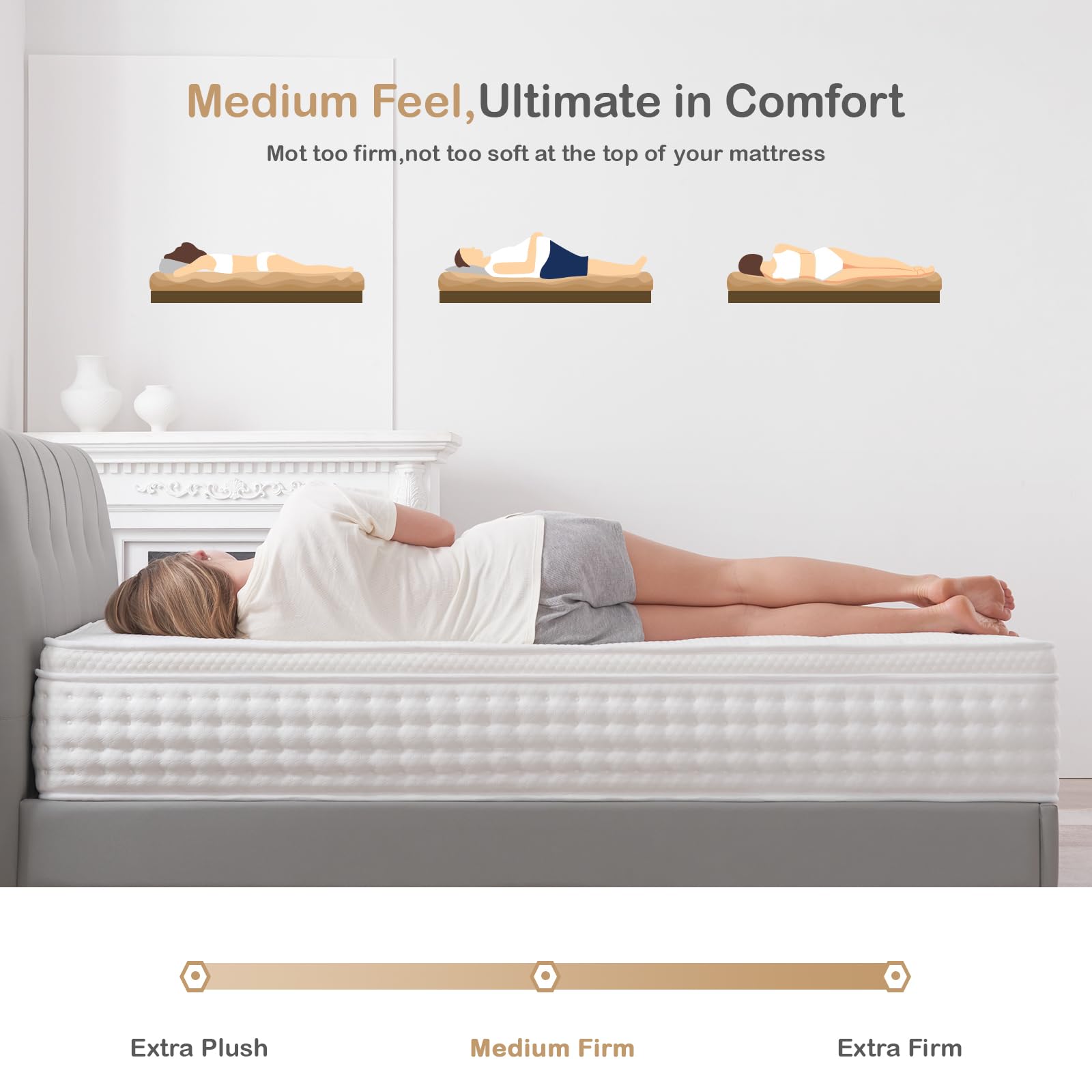 Hiepunos Double Mattress,10.2 INCH Hybrid Memory Foam and Individually Pocket Spring,4FT6 Double Bed Mattress Medium Firm,Ergonomic Pressure Reducing,Improve Sleeping(135x190x26cm)