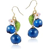 WLWDBY Handmade Blueberry Earrings - Cute Fruit Resin Earrings，Fashion Creative Fun Lifelike for Nature Lovers - Lightweight,Hypoallergenic - fruit earrings for women - Fall Gold